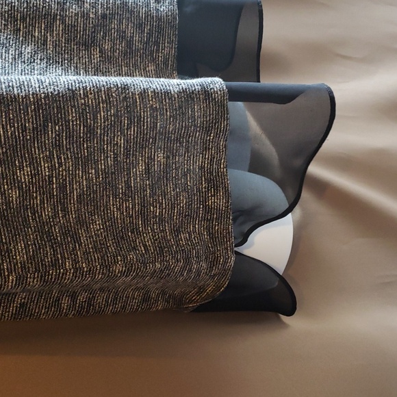 Ann Tayor Black and White Capped Sleeve Knit Top with Sheer Trim - Picture 4 of 10